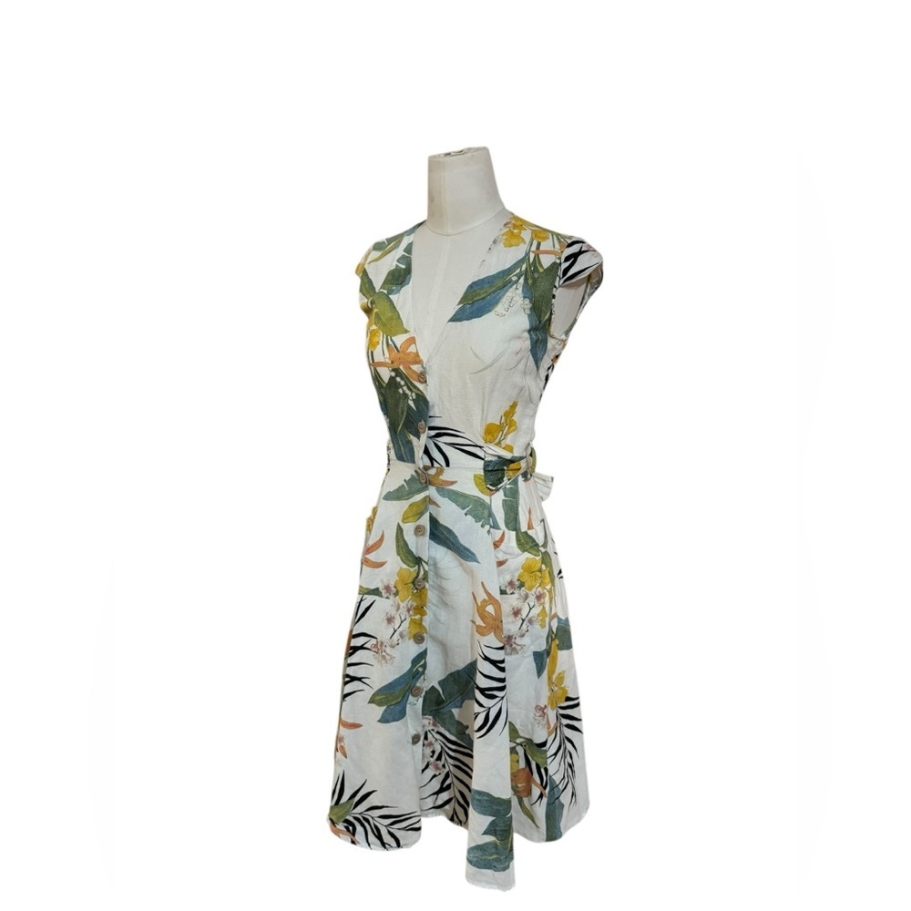 Zara Basic 100% Linen Tropical Floral Button Dress XS - Picture 4 of 9